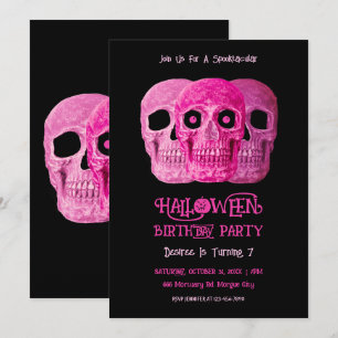 Invitation Crâne Drôle Gothique Fille rose Halloween Annivers