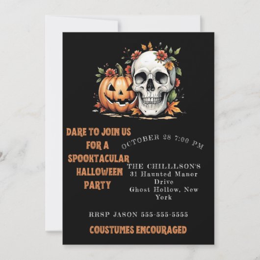 Invitation Crâne éffrayant et art Citrouille (Devant)