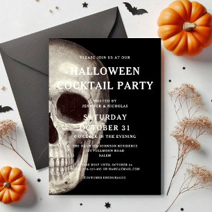 Invitation Crâne effrayant noir pour soirée cocktail d'Hallow