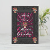 Invitation Crâne en sucre à l'aspect de bois sculpté avec cou (Debout devant)