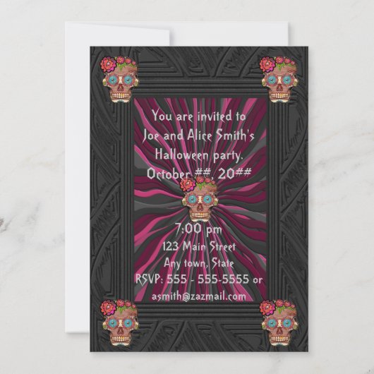 Invitation Crâne en sucre à l'aspect de bois sculpté avec cou (Dos)