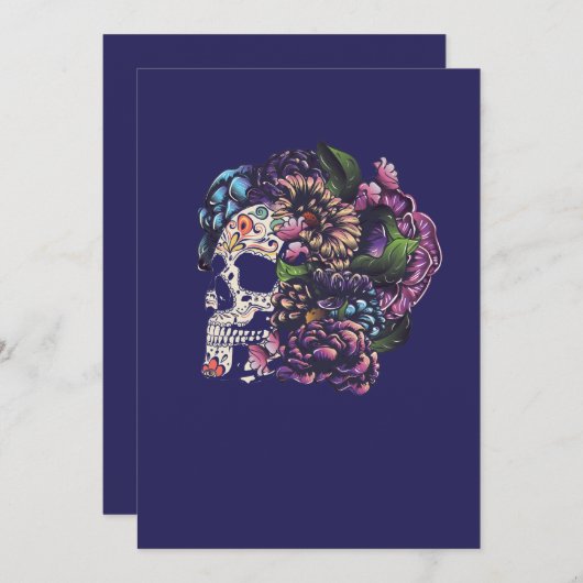 Invitation Crâne en sucre fleuri jour des morts avec des fleu (Devant / Derrière)