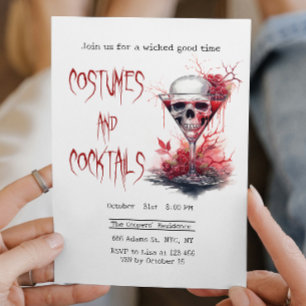 Invitation Crâne en verre de cocktail Halloween Déplaisant