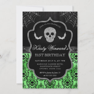 Invitation Crâne et Chauve-Souris d'Halloween Damassé 21e Ann