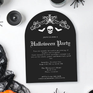 Invitation Crâne et chauves-souris Éffrayant Gothique Hallowe
