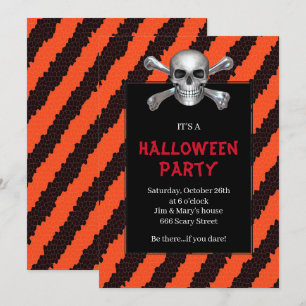 Invitation Crâne et os croisés Bande orange Fête d'Halloween
