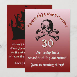 Invitation Crâne et os croisés de navire pirate pour 30e anni