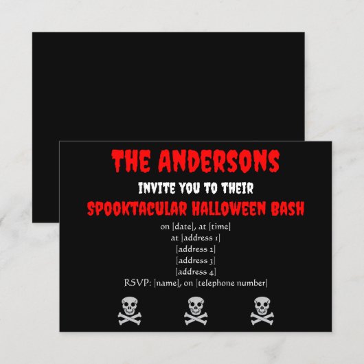 Invitation Crâne et Os d'Halloween (Devant / Derrière)