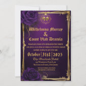 Invitation Crâne et os gothiques vintages Mariage violet (Devant)