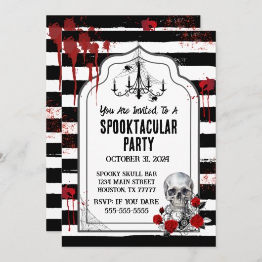 Invitation crâne et Rose (Devant / Derrière)