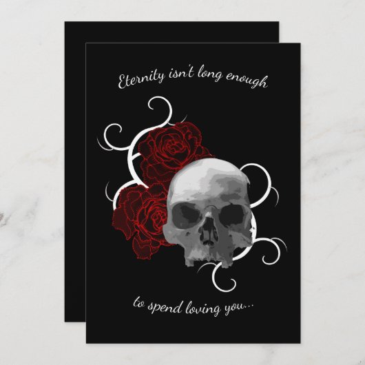 Invitation Crâne et Roses avec Thorns Goth Mariage (Devant / Derrière)