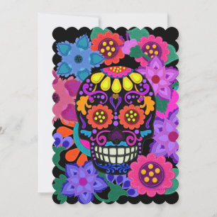 Invitation Crâne Faux Felt avec Fleurs   Jour des morts