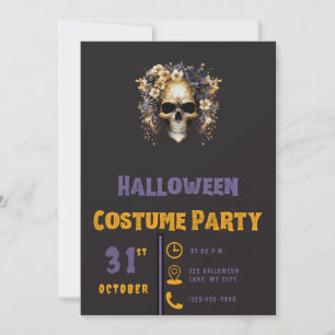 Invitation Crâne Fleurs Blanches & Bleues Halloween Noir Mode