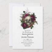 Invitation Crâne floral de Bourgogne Halloween Mariage gothiq (Devant)