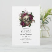 Invitation Crâne floral de Bourgogne Halloween Mariage gothiq (Debout devant)