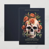 Invitation Crâne floral Halloween Party gris foncé (Devant / Derrière)