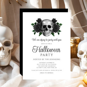 Invitation Crâne floral noir gothique Halloween