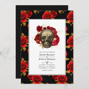Invitation Crâne floral QR Code RSVP Mariage gothique