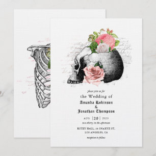 Invitation Crâne Floral Rose Mariage Gothique Halloween