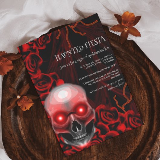 Invitation Crâne floral rouge noir moody gothique halloween