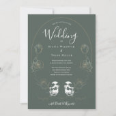 Invitation Crâne floral vert mariage gothique (Devant)