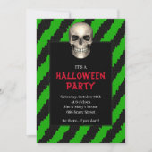 Invitation Crâne gothique à rayure verte pour soirée Hallowee (Devant)