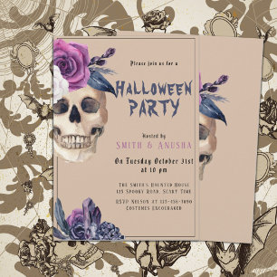 Invitation crâne gothique de la fête d'Halloween p