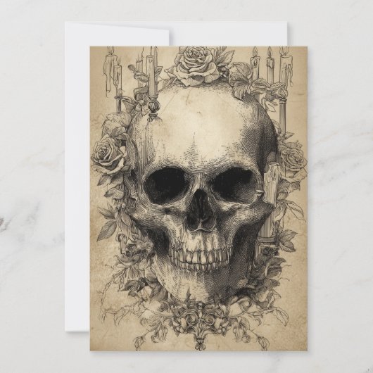 Invitation Crâne gothique et art Rose (Devant)