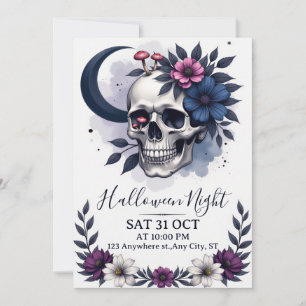 Invitation Crâne gothique et fête d'Halloween florale Invitat