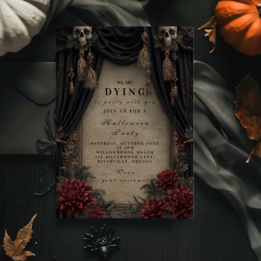 Invitation Crâne gothique et fête d'Halloween Rose