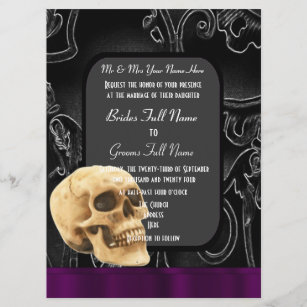 Invitation Crâne gothique et mariage damassé noire