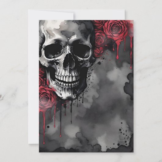 Invitation Crâne gothique et roses rouges Halloween à la main (Dos)