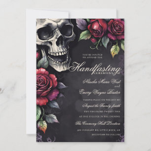 Invitation Crâne gothique et roses rouges Halloween à la main