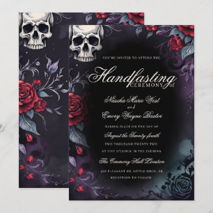 Invitation Crâne gothique et roses violet noir Handfasting