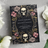 Invitation Crâne gothique Floral Mariage foncé