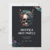 Invitation Crâne gothique Rocher noir et violet et Roll Weddi (Devant)