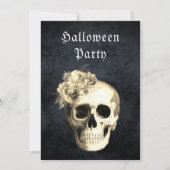 Invitation Crâne gothique Roses blanches Halloween Party (Devant)
