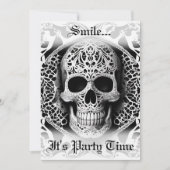 Invitation Crâne gothique souriant Halloween noir et blanc (Devant)