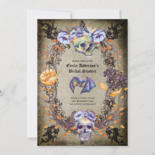 Invitation Crâne gothique vintage Orange violet Fleurs gothiq