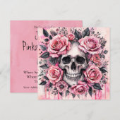 Invitation Crâne Grimaçant et Roses Roses Gothique (Devant / Derrière)