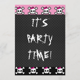 Invitation crâne mignon et os croisés punk goth fête