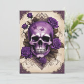 Invitation Crâne pourpre et Rose Mariage d'élégance gothique (Debout devant)