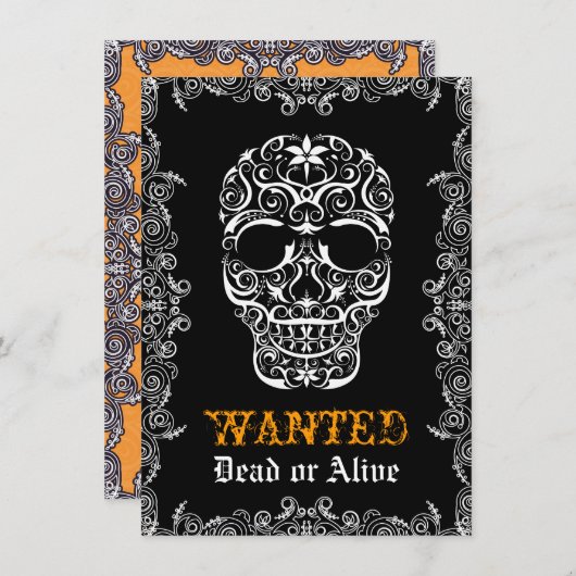 Invitation crâne Recherchée morte ou vivante d'Hal (Devant / Derrière)