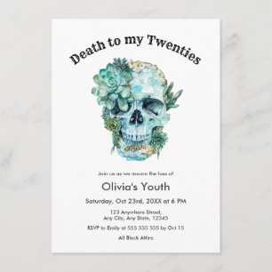 Invitation Crâne RIP 20 ans 30e anniversaire Mort à mes vingt