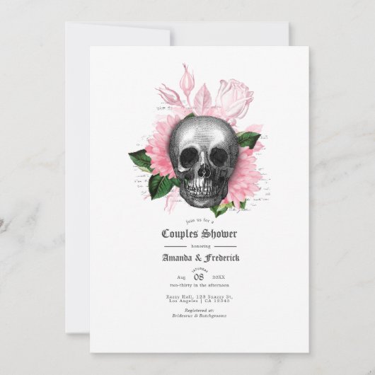 Invitation Crâne rose Floral Couples gothiques Douche (Devant)