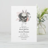 Invitation Crâne rose floral Halloween Mariage gothique (Debout devant)