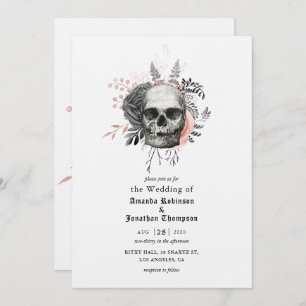 Invitation Crâne rose floral Halloween Mariage gothique