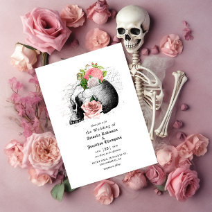 Invitation Crâne rose floral Halloween Mariage gothique