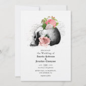 Invitation Crâne rose floral Halloween Mariage gothique (Devant)