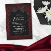 Invitation Crâne rouge Damas noir Bow Goth Mariage